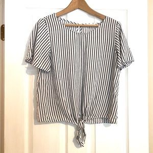 Socialite black and white striped tie front shirt